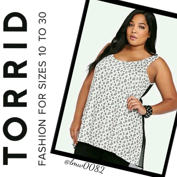torrid Tops - Black & White Sheer Skull High Low Top Torrid 2